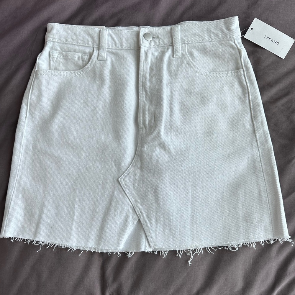 J Brand White Denim Skirt with Frayed Hem